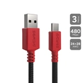 Cabo Usb a 2.0  Macho P/ Usb Tipo-c - Conec. Vermelho - P/ Switch - 3 Metros - Nylon - Cbpy03v