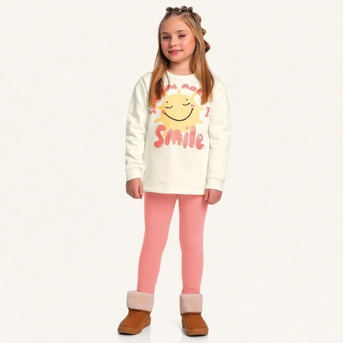 Conjunto Blusão Moletom e Legging Smile Coral Fakini - Feminino