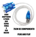 CABO 9 PINOS SERIAL DB9 FÊMEA USB PARA BALANÇA DIGITAL