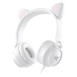 Fone de Ouvido Headset Kitty Ear - Orelha de Gato Branco Com Microfone Cabo 1.2m Plug P2 Estereo P3 - Ke110b
