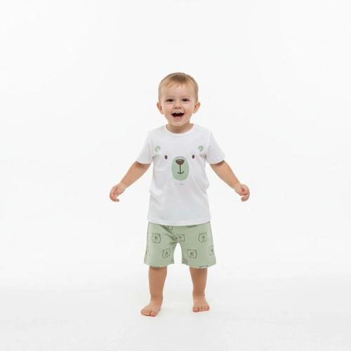 Pijama Cara De Sono Estampa de Urso Masculino - Verde/Branco