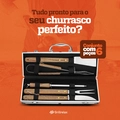 Kit Churrasco 6 Peças Aço Inox com Maleta Faca Garfo Pegador Amolador Espátula Grillrelax
