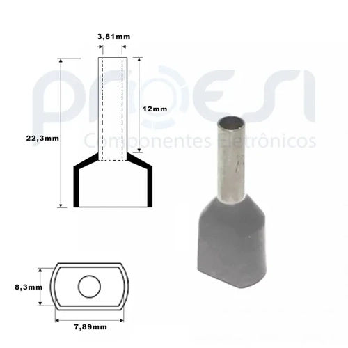 Terminal Tubular Duplo 4 mm² - Cinza