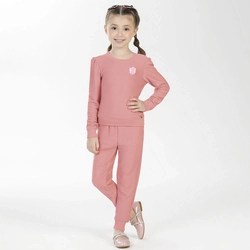 Conjunto Blusa Manga Longa e Calça Canelado Cotelê Aplique Flor Cativa - Feminino