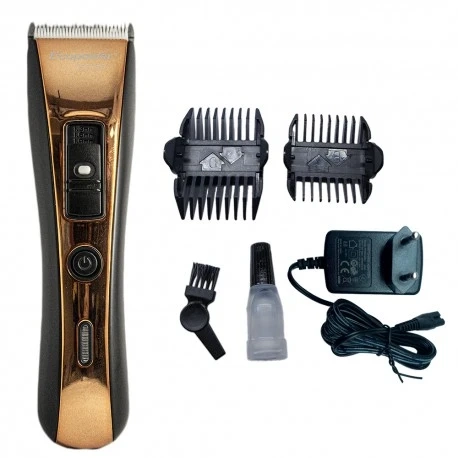 Aparador Maquina Profissional Cabelo Recarregável Ecopower EP-387 Bivolt - Cor Preto/Dourado