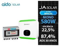 Gerador De Energia Solar Growatt Sem Estrutura Growatt Gf 6,96kwp Ja Deep Blue 580w Bifacial N-type Min 5kw 2mppt Mono 220v