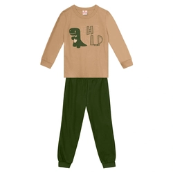 Conjunto Camiseta Manga Longa e Calça Moletom The Wild Dino Brandili Bege - Masculino
