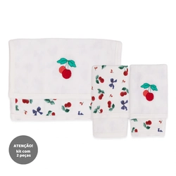 Kit de 2 Toalhas de Boca Suedine com Forro Atoalhado Feminino - Cerejinhas