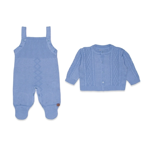 Conjunto Jardineira e Casaco Tricot Masculino – Azul