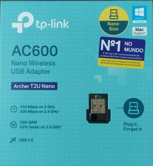 Adaptador Ac600 Wireless Usb Nano T2U Dual 2.4Ghz e 5Ghz wifi - TP-Link