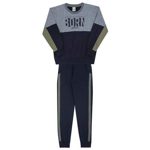 Conjunto Manga Longa Moletom Born Mescla Forte Randa Mundu - Masculino