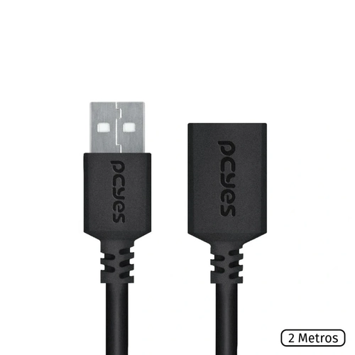 Cabo Extensor Pcyes USB A 2.0 Macho Para USB A 2.0 Femea Puro Cobre 2 Metros - Puamf2-2