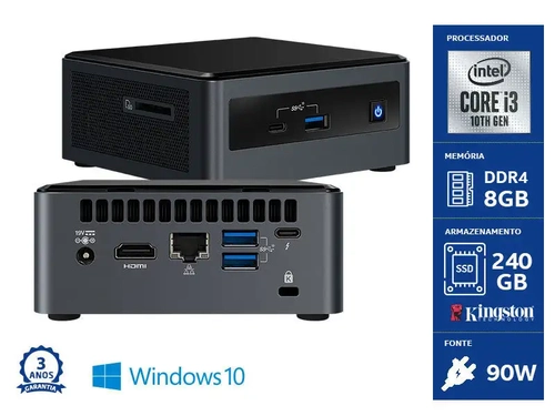 Computador Nuc Intel Windows Computador Nuc Nuc101108240wp Core I3-10110u 8gb Ddr4 Ssd 240gb Wifi Windows 10 Pro