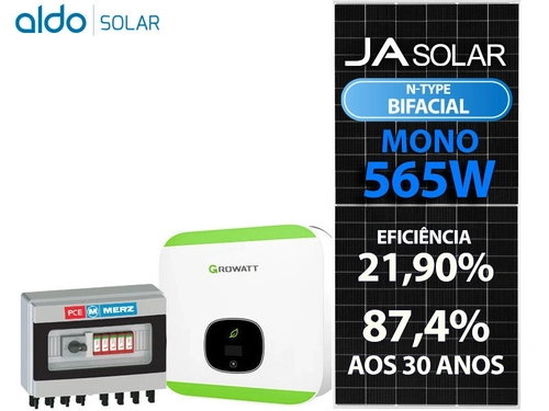 Gerador De Energia Solar Growatt Sem Estrutura Growatt Gf 10,735kwp Ja Deep Blue 565w Bifacial N-type Min 8kw 2mppt Mono 220v