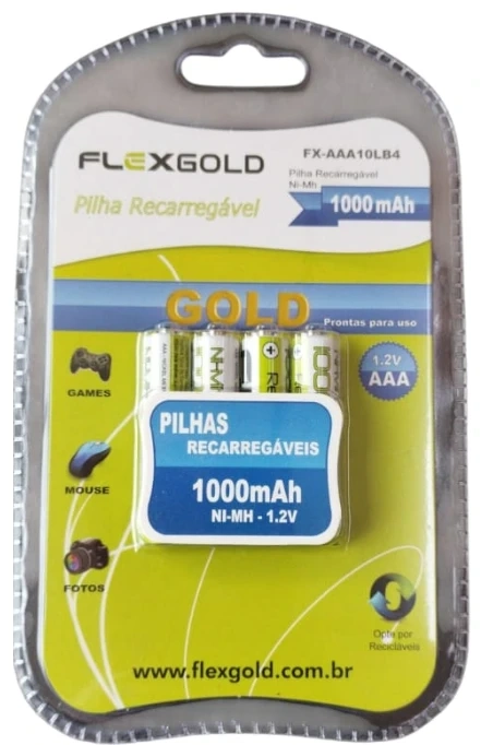 Pilha Recarregável AAA Flex 1000mah (palito) com 4 unidades.