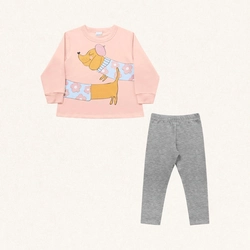 Conjunto Moletom Blusa e Calça Legging Peluciado Cachorrinho Salsicha Fakini - Feminino