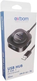 Mini HUB USB, 3 Portas, USB 2.0 + 1 Leitor de Cartão microSD + 1 SD Exbom UH-R23