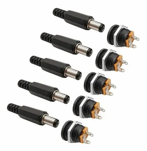 5 Conector Dc Jack Fêmea Pino Painel Rosca E 5 Plug P4 Macho