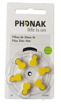 Bateria Auditiva 10 Phonak  1,45V. cartela com 6 unidades.