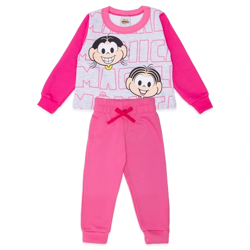 Conjunto Moletom Mônica e Magali Rosa e Mescla - Feminino
