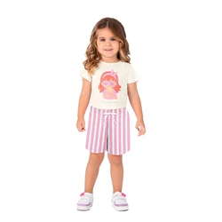 Conjunto Camiseta Manga Curta e Shorts Malwee Have a Sweet Day Feminino - Bege