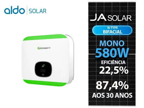 Gerador De Energia Solar Growatt Sem Estrutura Growatt Gf 4,64kwp Ja Deep Blue 580w Bifacial N-type Min 6kw 2mppt Mono 220v