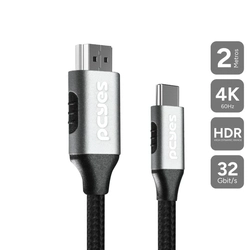 Cabo Usb Tipo-c para Hdmi Macho 2.1 - Preto - 2m - Nylon - Puch2p