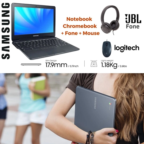 Notebook Chromebook Samsung XE500C13-AD2BR Intel 2.48Ghz e.MMC 16GB 2Gb DDR3 Tela 11,6 + fone Jbl + mouse Logitech