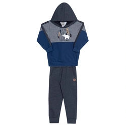 Conjunto Moletom Blusa com Capuz Azul e Mescla Randa Mundu - Masculino