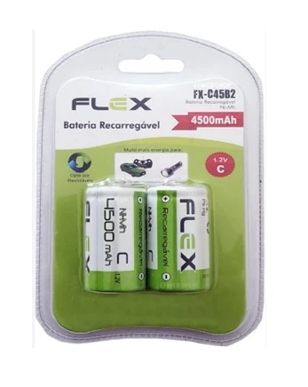 Pilha Recarregável C Flex 4500mah (média) com 2 unidades.