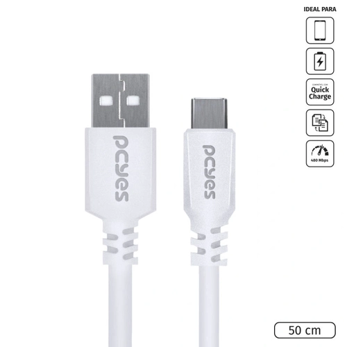Cabo para Celular Smartphone Usb a 2.0  para Usb Tipo c 50 Cm Branco - Puacb-05