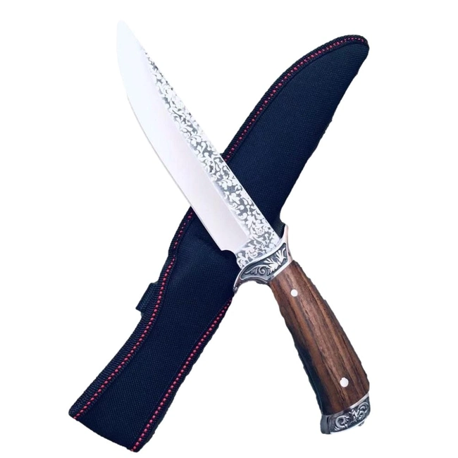 Faca Inox Cabo Madeira Lâmina Detalhada (HZ-1030)