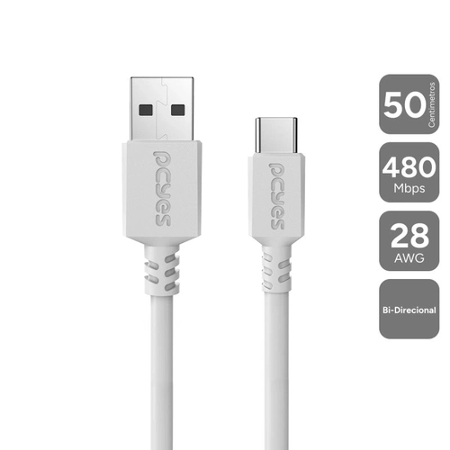 Cabo para Celular Tablet Carremento Usb a 2.0 Macho P/ Usb Tipo-c - Branco - 50 Cm - Puacb-05