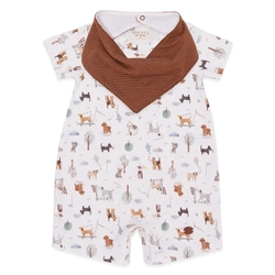 Macacão Manga Curta e Babador Suedine Masculino – Cachorrinho no Parque