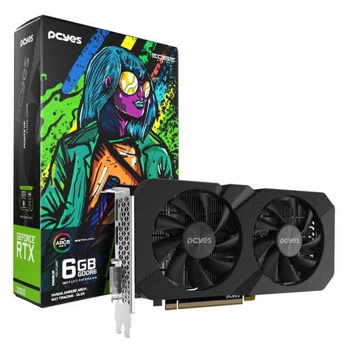 Placa de Vídeo 6GB RTX3050 Pcyes Projeto Egde Preto - PVRTX30506BLPE