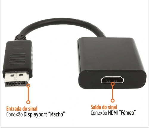 Cabo Adaptador Displayport Macho para HDMI Fêmea