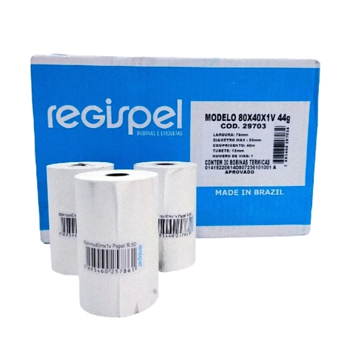 Bobina 80x40 1 Via 44g Térmica c/30 Unidades Regispel