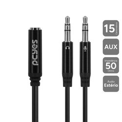 Cabo Adaptador y P3 Fêmea para P2 Macho - Preto - 15cm - P3y-15