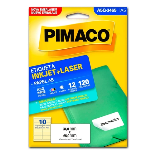 Etiqueta Adesiva Pimaco A5Q3465 34,0 X 65,0mm com 12 Folhas