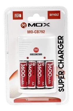CARREGADOR MOX MO-CB792 AA COM 4 PILHAS 3600MAH - BIVOLT