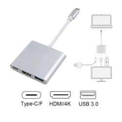 Adaptador 3 Em 1 Type-c Macho P/ Usb 3.0 / Hdmi E Type-c Fêmea - Hc-03