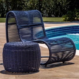 Poltrona Berlim  com Puff Copacabana 50cm Corda Sintética e Alumínio Epóxi