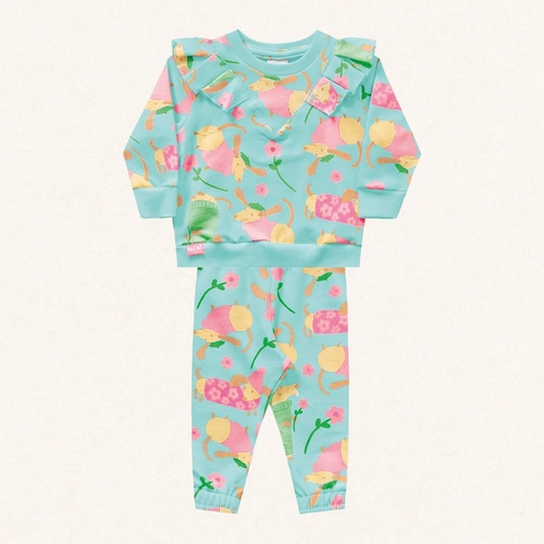 Conjunto Blusa e Calça Moletom Cachorrinho Azul Fakini - Feminino