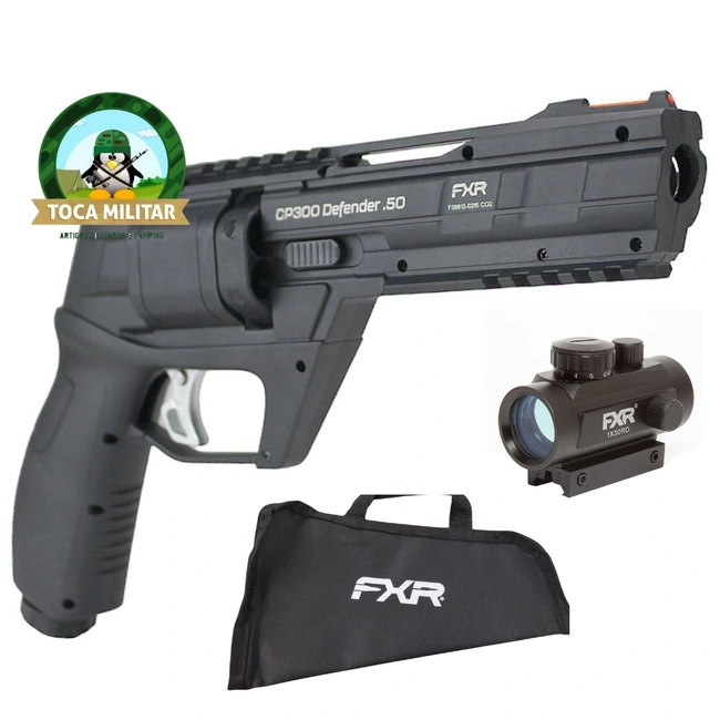 Kit Revólver de Pressão Co2 CP300 Defender .50 (Artemis) + Red Dot FXR 1X30 + Capa FXR