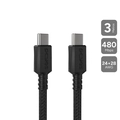 Cabo Usb Tipo-c P/ Usb Tipo-c 2.0 - Preto - 3m - Nylon - Pucc2-3p