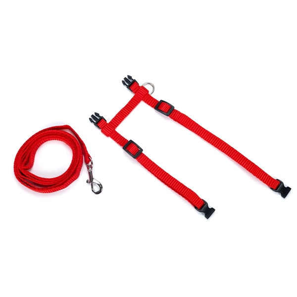 Kit Guia e Peitoral Ajustável para Gatos Vermelho