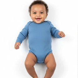 Body Manga Longa Liso Taita 100% Algodão - Azul Acinzentado