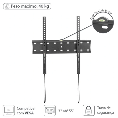 SUPORTE PARA TV Biarticulado 40 POLEGADAS COM INCLINAÇÃO - FIXO