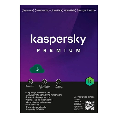 Antivírus Kaspersky Premium 2022 10 Dispositivos 1 Ano - Kl1047kdnfs
