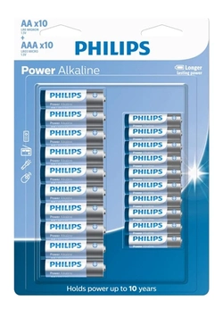 Pilha AA 10 e AAA 10 Philips c/20 unidades. Alcalina